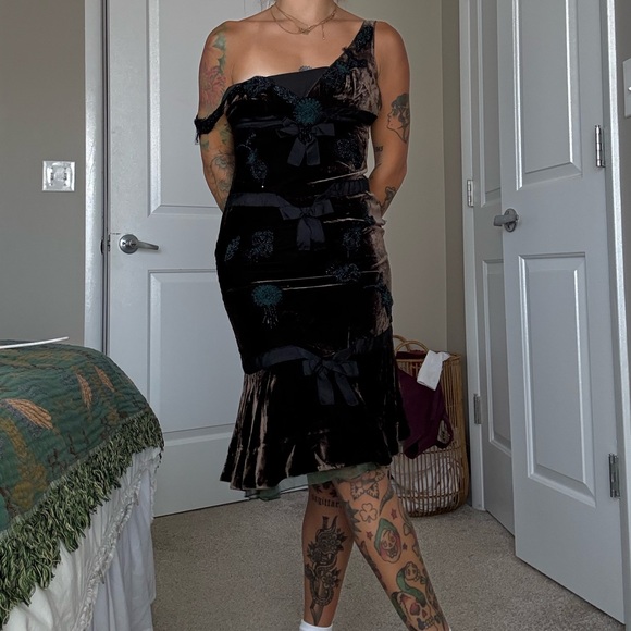 Vintage Velvet Prada Dress with Turquoise Beading - Picture 1 of 8